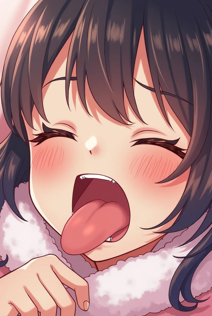 score_9, score_8_up, score_7_up, source_anime BREAK anisrnd, ahoge, short hair, brown hair, looking down, open mouth, smile, maid, selfie, blush, open mouth, big mouth, tongue, tongue out, close up, saliva, uvula, uvula, room, mouth focus, excessive saliva,