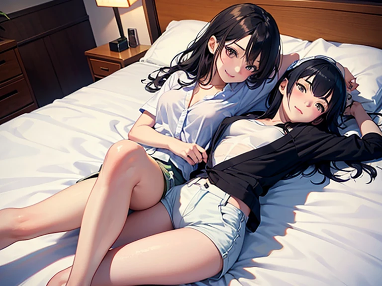 Ultra HD、super high quality、masterpiece、detailed、8K、The place is your room、A high school girl in her room1Person sitting and listening to music on headphones、studying、15-year-old high school girl、The high school girl is Russian and has long black hair.、Has blue eyes、She has a flower tattoo and a glamorous figure.、The clothes she's wearing are one-piece dresses.、Black lace stocking on the left leg only、Pretty sexy、Lo-Fi images