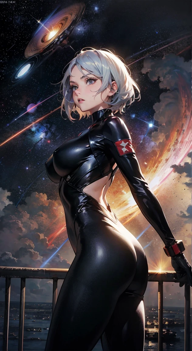 absurd res, high res, (masterpiece:1.4), ultra-detailed, 1girl, from above, space, floating