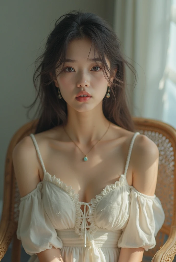 fashion photography portrait of 1girl, offshoulder, fluffy short hair, in the dark, shadow, low key, (photorealistic, raw photo:1.2), (natural skin texture, realistic eye and face details), hyperrealism, soft light, rim light, ultra high res, 4K, Best quality, masterpiece, necklace, (cleavage:0.8), headband