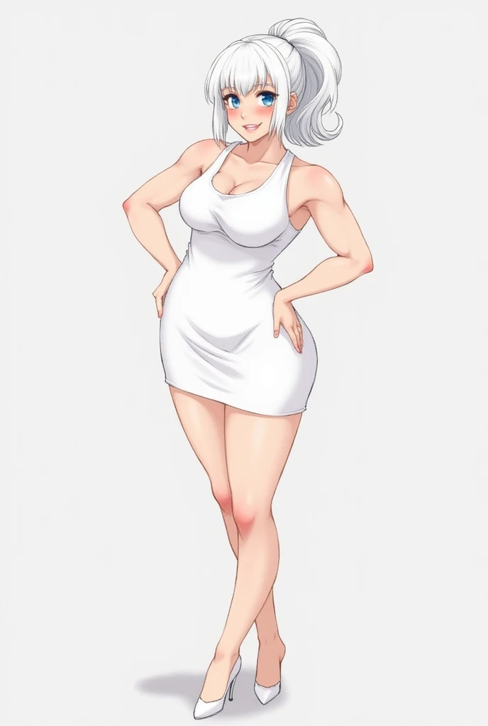 masterpiece, highest quality, High resolution, One girl, solo, sexual intercourse, Pornographic images, short hair, etsukoto, brown Eyes, fine grain, fine grain, long legs, (((Thick thighs, Plump thighs, Voluptuous thighs, Thighs alone are enough))), Huge and ample breasts, Cleavage, big long breasts, Naughty big,((big breasts are important))、((Naughty thighs)), L Cup, (thin:1.4),(Tight waist:1.4), (white swimsuit:1.4), anguish, blash, (((Simple Background))), ((Wide Hips)), Shiny, Oily skin, Mature mother, Calf, Seductive mature woman, milf, Perfect body, Plus Size Model, curvy, ample, etsukoto, blush, clavicle, retro artstyle, 1990s (style), (thick thighs:1.4), bursting breasts, full body, feet, (from side:0.9),