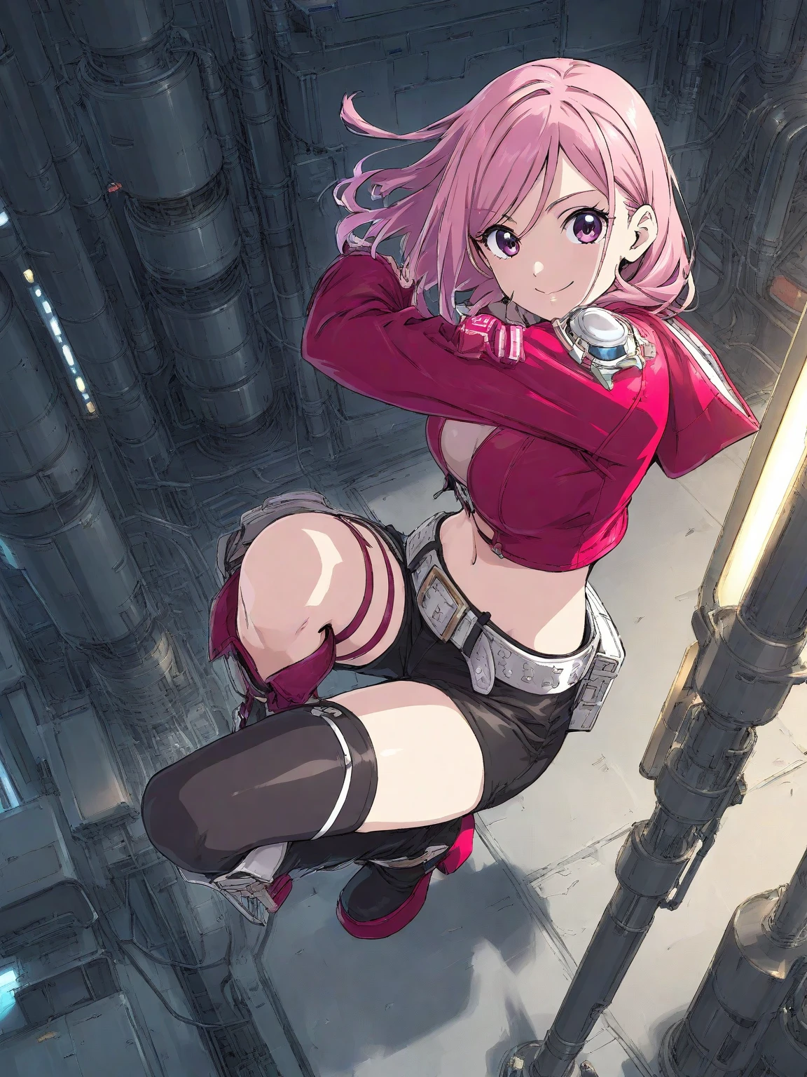 cero dos \(Sweetheart in Franxx\), Sweetheart in Franxx, 1chica, flequillo, mordida, sombra, ojos verdes,4K Eye Resolution,ojos de zero two,hair behind head, cuernos, por el ancho, mirando al espectador, muslos grandes, maquillaje, small breasts, Traje de piloto, Traje blanco, por rosa, sombra de ojos roja, Science-Fiction, Piel apretada, solamente