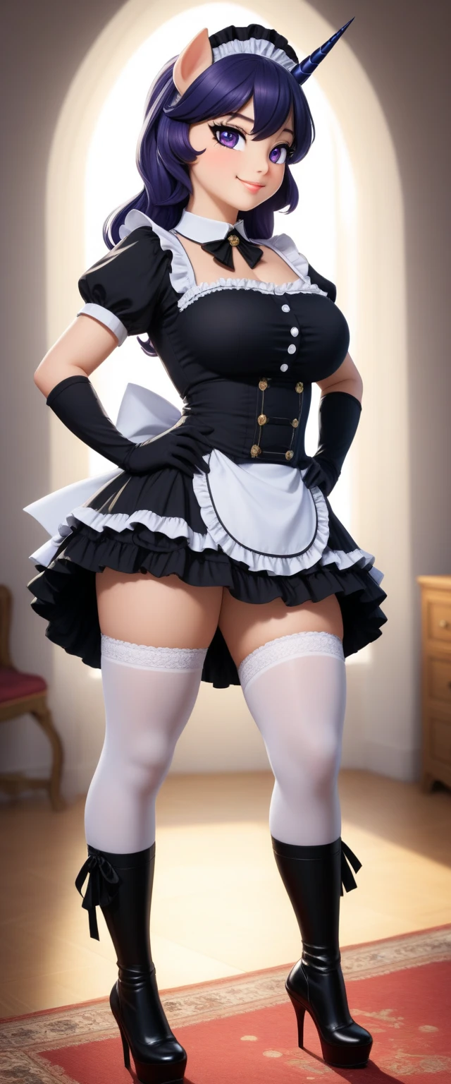 ((loli) | (sexy)) Maid outfit, cute face, slightly chubby figure, white stockings (|net socks), high quality shooting, highlight and mirror effect highlight white stockings.
