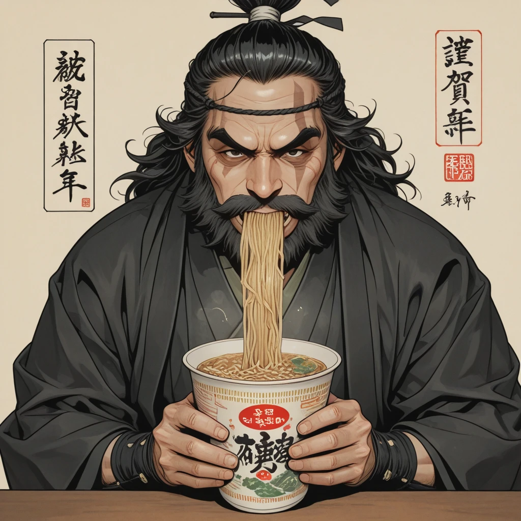 realistic Photo of (((Oden))) from (one piece))) chilling in ramen soup cup" [flux. 1 dev fp4] Steps:  25, Sampler: Euler, Schedule type: Simple, CFG scale: 1,  Distilled CFG  Scale: 3.5, Seed: 3807863196, Size: 1500x1500, Model:  flux1-dev-bnb-nf4-v2