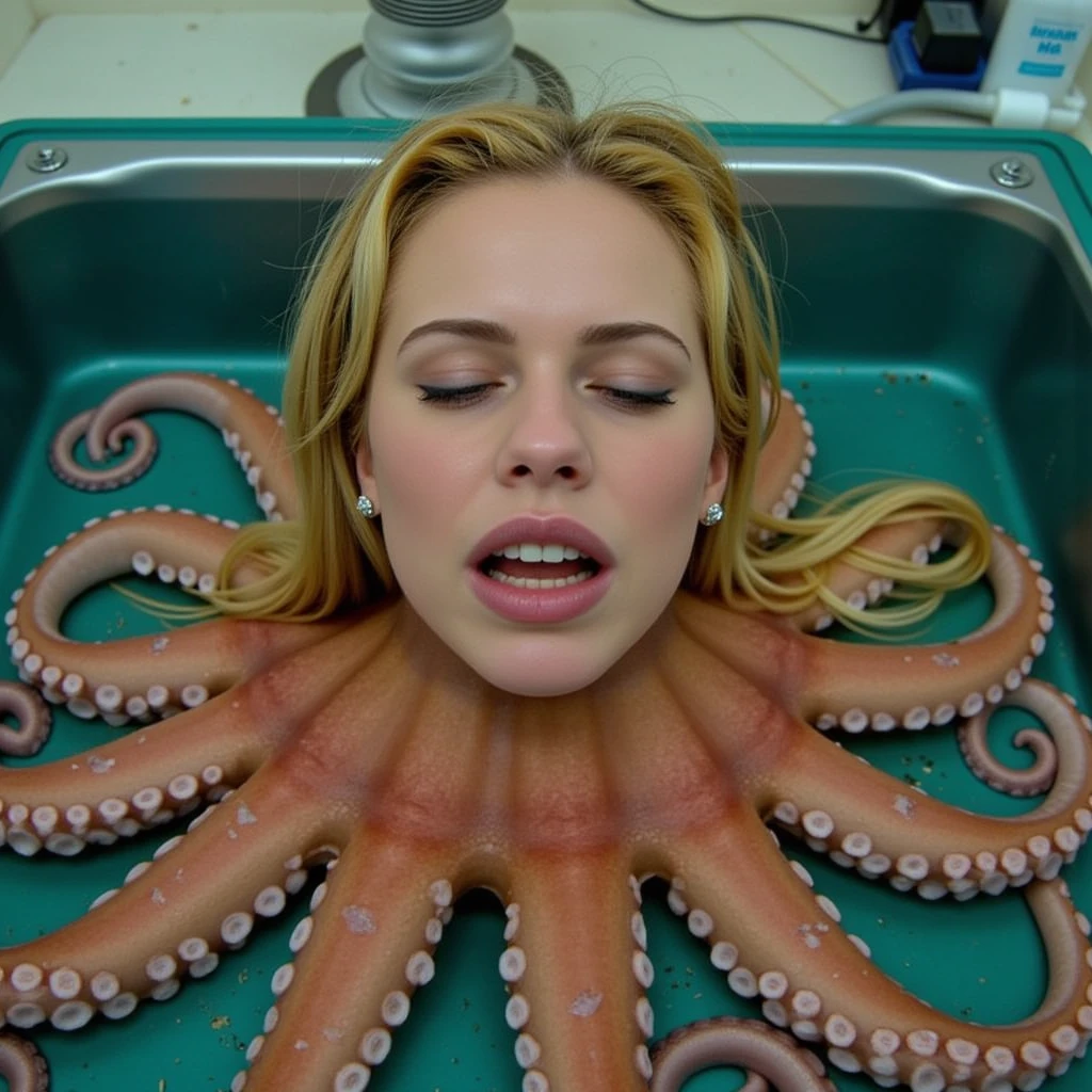 ((((Countless thick tentacles wrap around her arms and legs, binding them.))))、((Countless thick tentacles crawl over her skin and penetrate the gaps in her wet white dress.、Countless tentacles wriggle))、((Petite and cute girl、Mysteriously beautiful face、disheveled gorgeous bright blonde hair、Small breasts、Thick beautiful legs、Lying on your back and rolling over、Legs slightly apart))、((Grimacing, closing your eyes、A wide open mouth、Expressions of joy、Trance、Blushing))、Wet Skin、Waterside in the cave