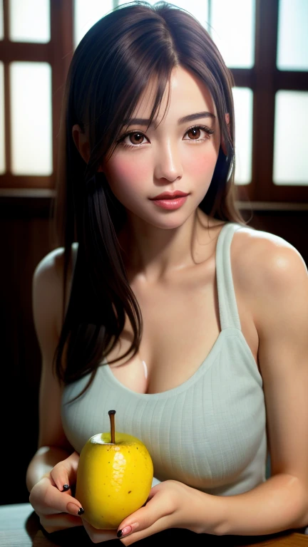 a beautiful young korean girl with a slender figure, pale skin, round eyes, wearing glasses, medium brown hair, large breasts, wearing a short white skirt, smiling widely, lying on her back with her legs raised, full body photo, (best quality,4k,8k,highres,masterpiece:1.2),ultra-detailed,(realistic,photorealistic,photo-realistic:1.37),HDR,UHD,studio lighting,ultra-fine painting,sharp focus,physically-based rendering,extreme detail description,professional,vivid colors,bokeh,portrait