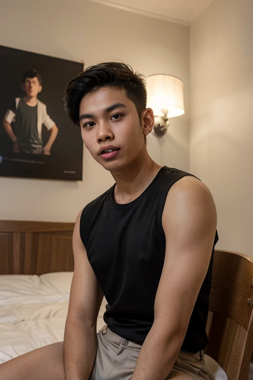 1boy, (Black Eyes), happy smile,Thai boy,18 years old,man hot nerd,young, very fat body, slender, fat body build, child-like,White Teenage boy,Close-up photo,full body photo ,RAW photo,male, shirtless, white background, amm mc outfit, very attractive, blurry_background, (high detailed skin:0.8), 8k uhd, dslr, soft lighting, HDR, warm light, high quality, film grain, Fujifilm XT3,pale skin, skinny, good lighting, very pale skin, light skin, model with attractive body,medium bulge and medium butts,(Best quality, 8k, Masterpiece). High Detail , superior quality, natural lighting, beautiful, sexy, correct anatomy, good composition,realistic shapes, realistic skin tones,Natural eyes,realistic eyes,looking up at viewer,vpl,realistic muscles,Realistic wrinkles on the skin,Realistic arms and legs,Realistic face,realistic hair,Make a sexy and seductive face, Clear Focus: 1.2, Perfect Body virile: 1.4 , Slender Abs: 1.2, Highly detailed face and skin texture, detailed eyes, double eyelids, big upper lip, man focus,amazing composition, front view, HDR, volumetric lighting, ultra quality, elegant,Post a erotic photoshoot,Realistic pose,detailed hair,full body,Fujifilm XT3 photorealistic art by midjourney