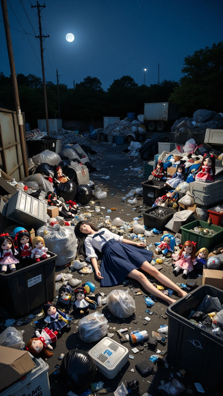 Garbage heap scene（1：4），full-body portraits（1：1），18 years old girls，lean and slender body，very beautiful long slim legs，Broken transparent bikini，Panties to the crotch，The barefoot，Random nudity，Random exposure of genitals