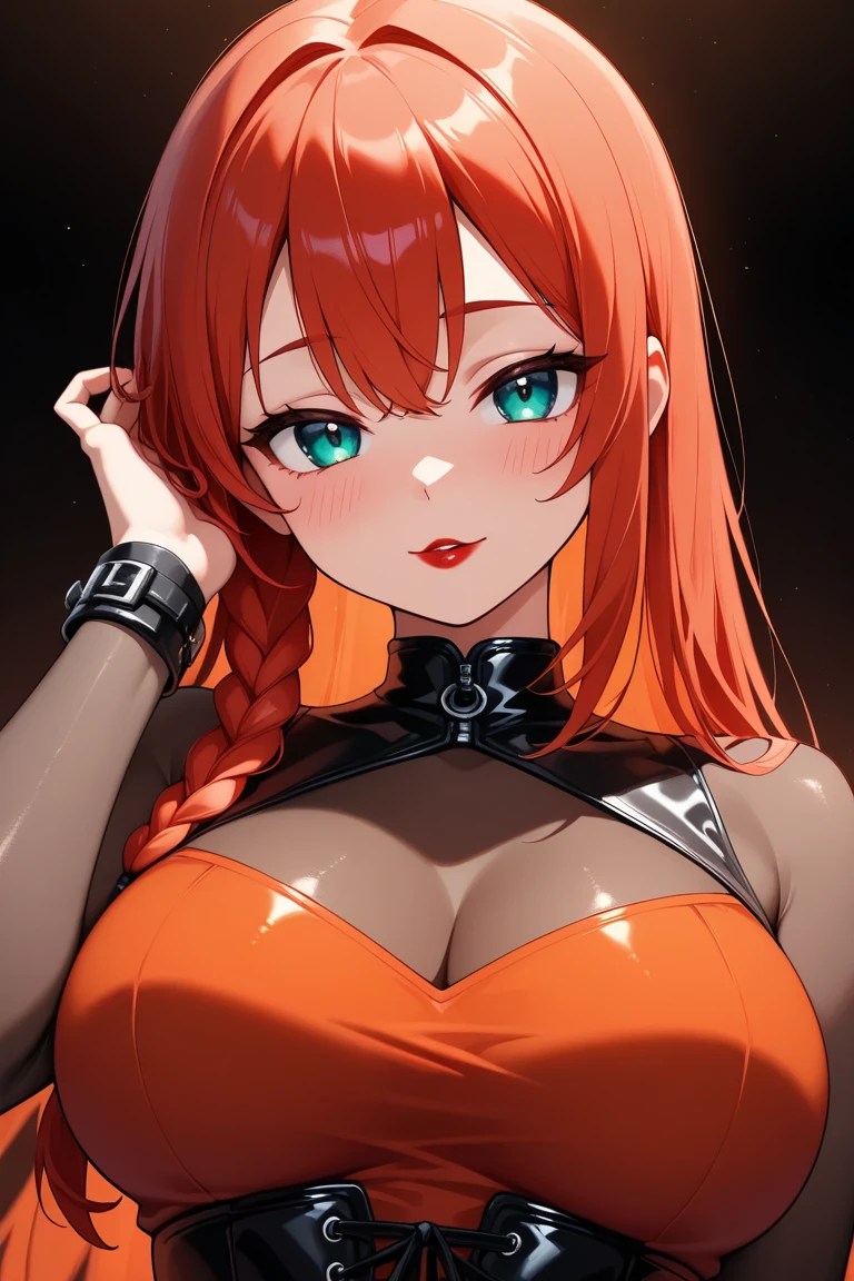 Asuka Langley Soryuu, total body pose, perfect faces asymmetric, femme fatal pose, with wavy long, hair ginger, perfect lips, perfect nose, eyes brow, environmental city;Futuristic cybernetic exosuit with glowing lights, advanced technology, and sleek design , bold colors, and a-line silhouette, camera, , portrait, anime stile 90, realistic draw, (masterpiece, best quality, high quality, highres, ultra-detailed),