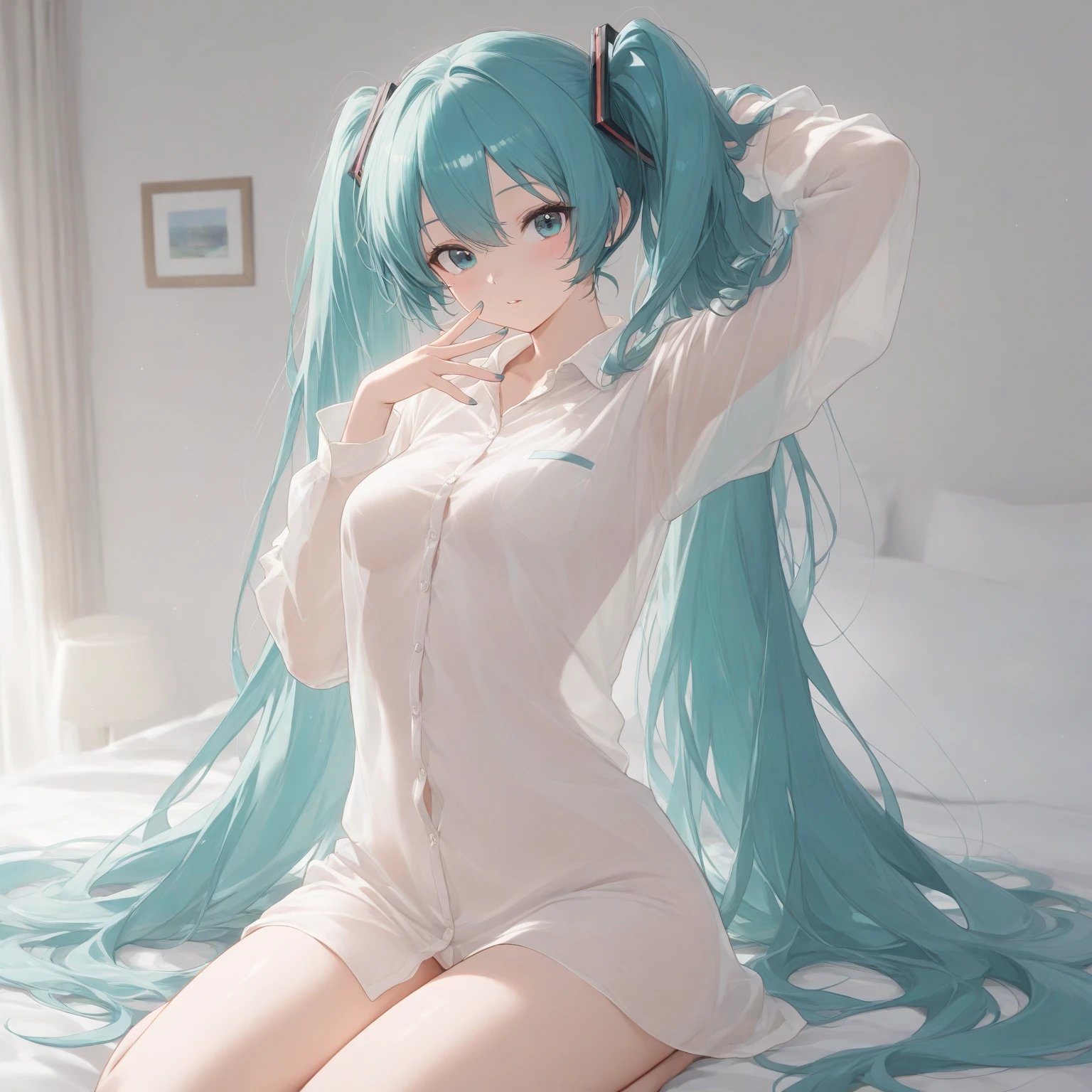 hatsune miku, wake up, pyjamas, big tits, BIG ASS