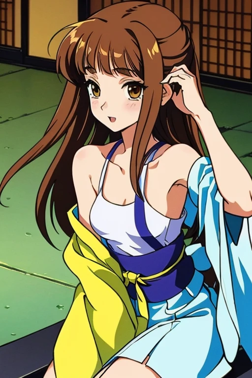 Close-up of a person on a yellow background, Cute girl anime visuals, 4K Manga Wallpapers, seductive Anime Girls, Anime Girls, cute Anime Girls, an Anime Girls, beautiful Anime Girls squatting, attractive Anime Girls, By Kentaro Miura, (Anime Girls), young Anime Girls, profile of Anime Girls, beautiful Anime Girls, Beautiful and detailed anime art