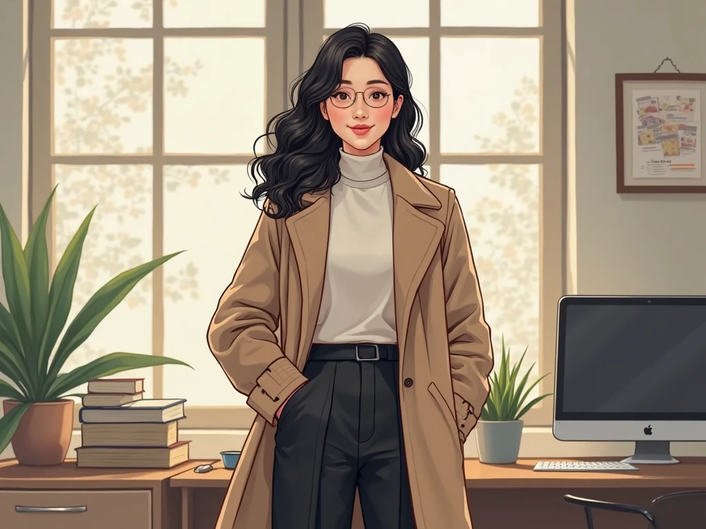 Arapé woman sitting with bag on bench in city, with square glasses, Korean female fashion model, Korean woman, In square-rimmed glasses, Style Kim Young-gi, Refined, casual clothing style, Korean female actresses, 검은 wearing glasses, wearing glasses, Korean woman, 얇고 크고 둥근 wearing glasses, Jiyoung Kwak