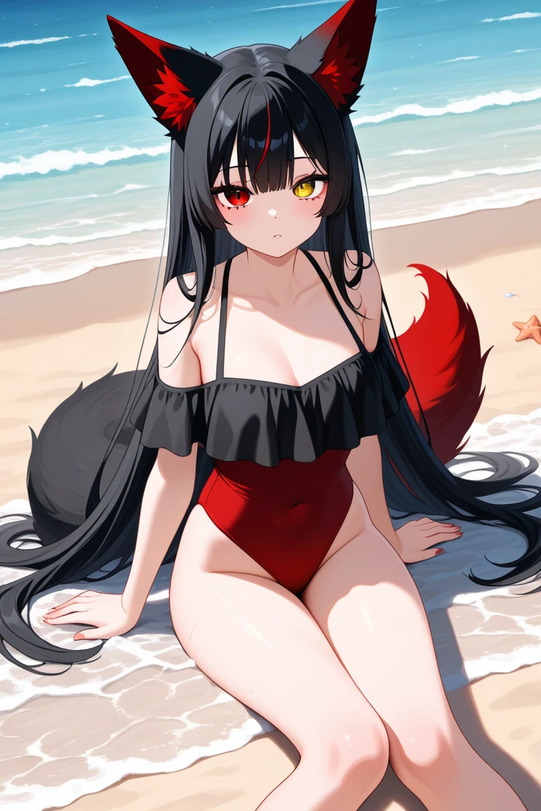 best quality, masterpiece, highres, solo, {texas_arknights:0.90}, {night:1.10}, {starry sky:1.10}, beach, beautiful detailed sky, {extremely detailed background:1.20}, {standing:1.10}, looking at viewer, {bikini:1.30}, light smile