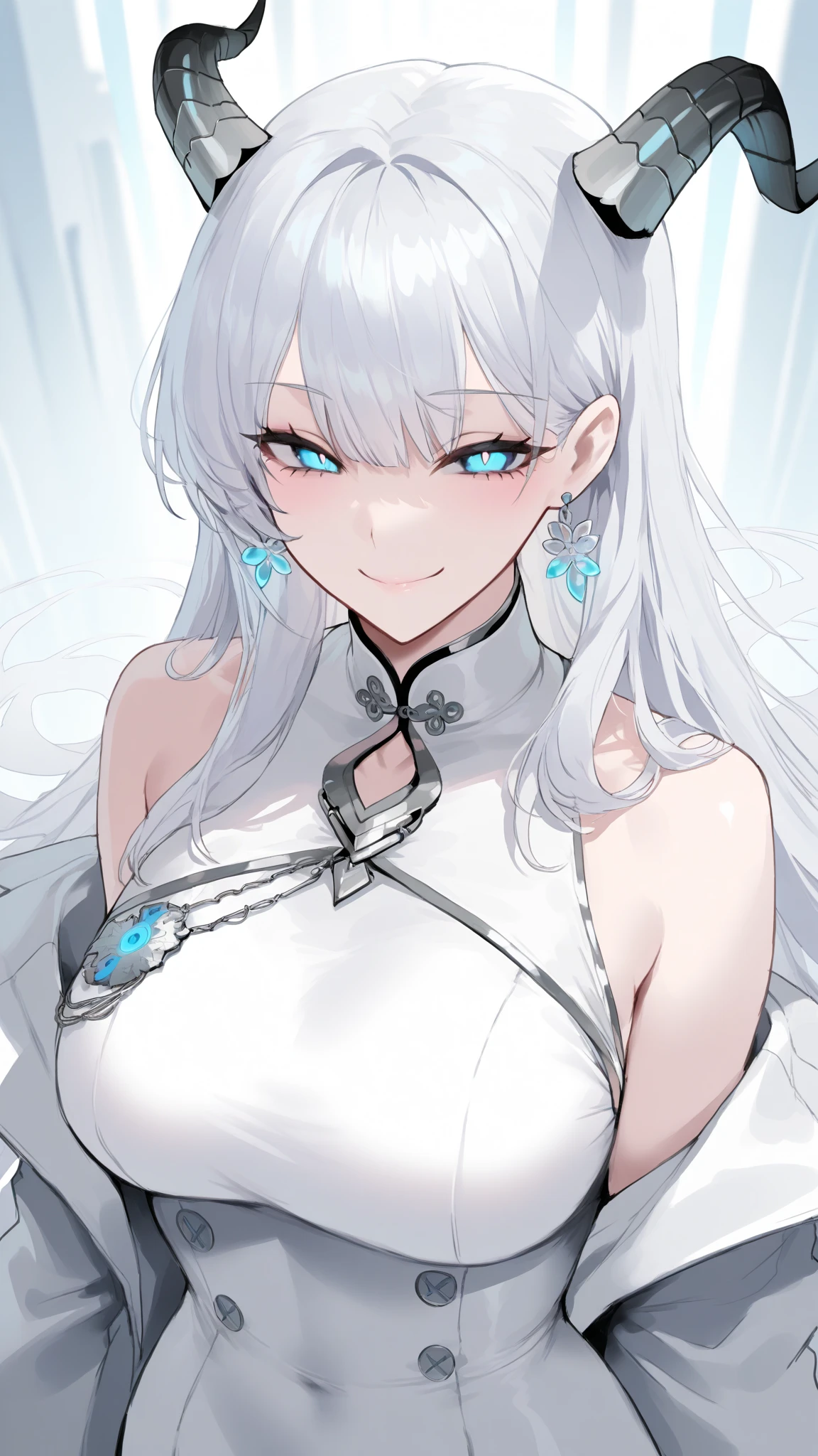 anime girl com longos white hair and blue eyes wearing a white dress, white hair deity, de white hair, with white hair, white hair, white hair lady, com longos white hair, sexy cleavage outfit, black clothing, beatiful , transparent black clothing, big neckline, roupa sensuous, sexy girl, black bikini, black swimwear, flowing white hair, sexy girl, sensuous, sorriso sensuous, charming smile, provocative clothes, big boobies, decote sensuous, nature background, add trees and nature background