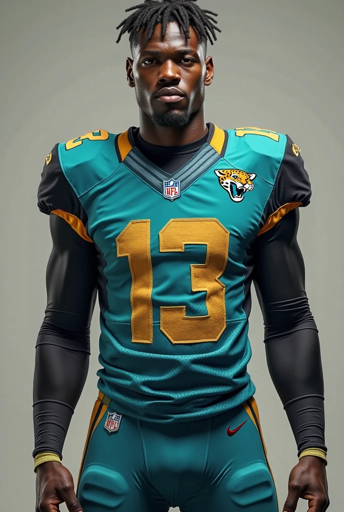 
Image of the two football sports uniforms in light beige combined with black and gold with a zafari animal print on the front, that the name "Leo" and a number 9 on the back of one of the uniforms