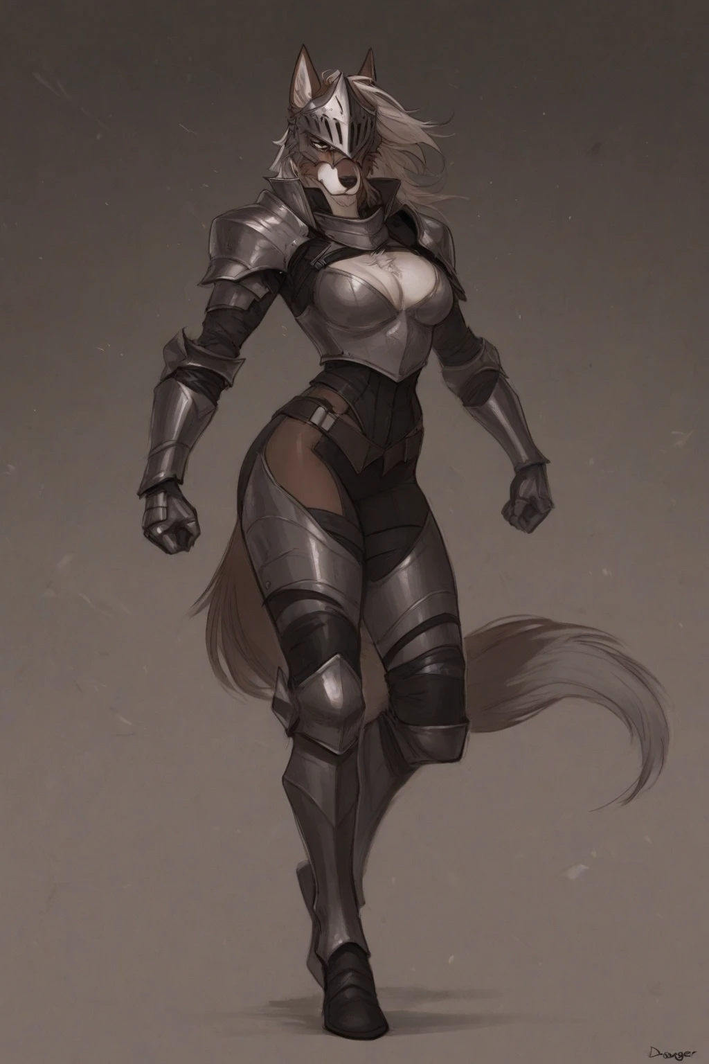 (Fox), anthro, (((wearing crop top))), two toned fur, (wearing armor leggings), ((underboob)), high detail, white belly, high resolution, raw photo, gray background, cleavage, 1girl, solo, big breasts, high quality, hi res, sharp, detailed body, detailed, cartoony, ((looking at viewer)), (angry), mad, thick thighs, thin, skinny, full body, whole body, ((full body portrait)), far away, (((full body concept))), attack pose, battle pose, Medieval, rpg, small waist