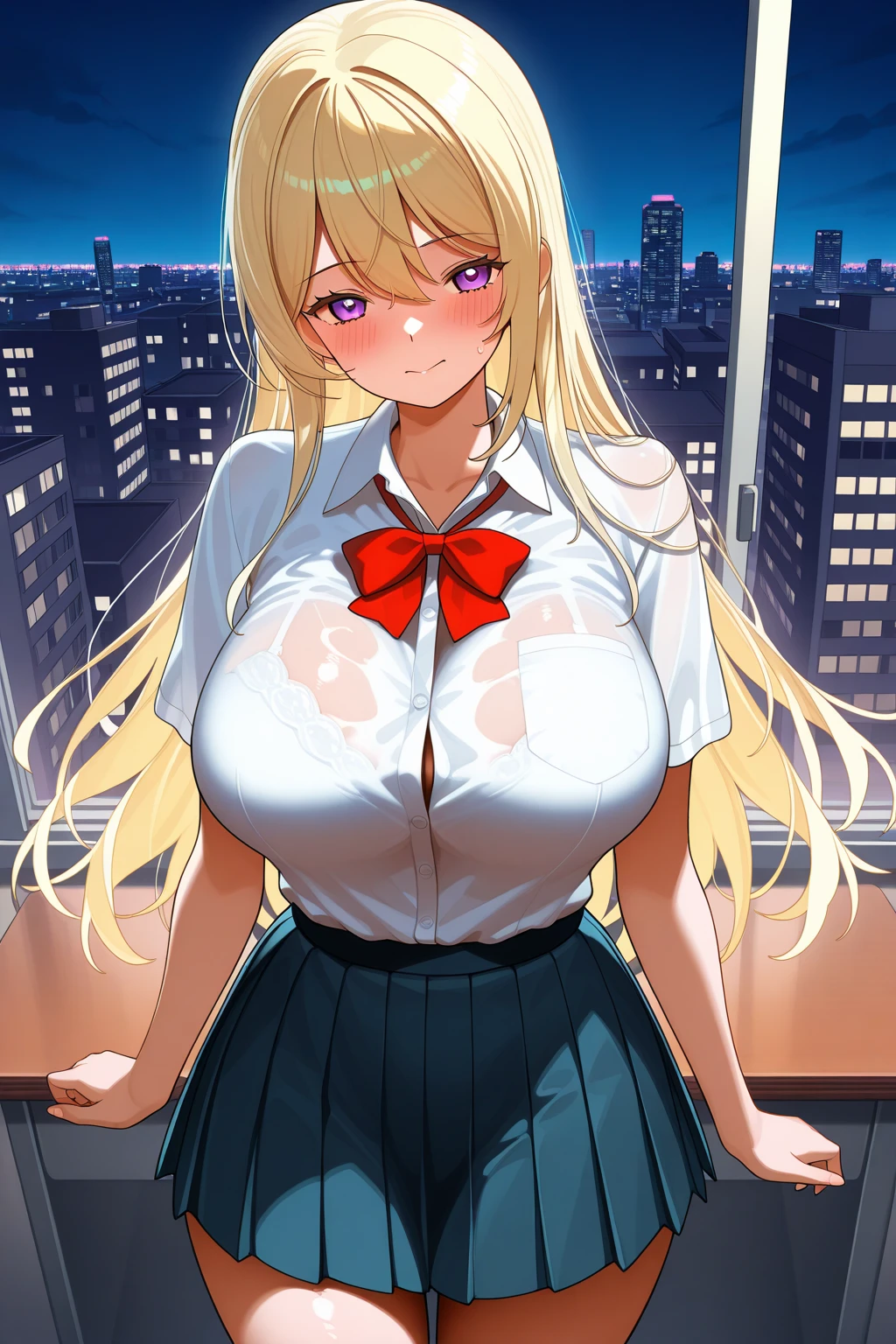 (1 girl),(high quality), (High resolution), (extremely detailed), (8K),(lower body shot),(She is wearing a and a dark blue short pleated skirt.),(wearing black pantyhose)not wearing shoes,perfect writing,(Beautifully erect nipple shape:1.2),High resolutionの美しい目,(neutral white lighting:1.2),Dancing in another world with strong winds