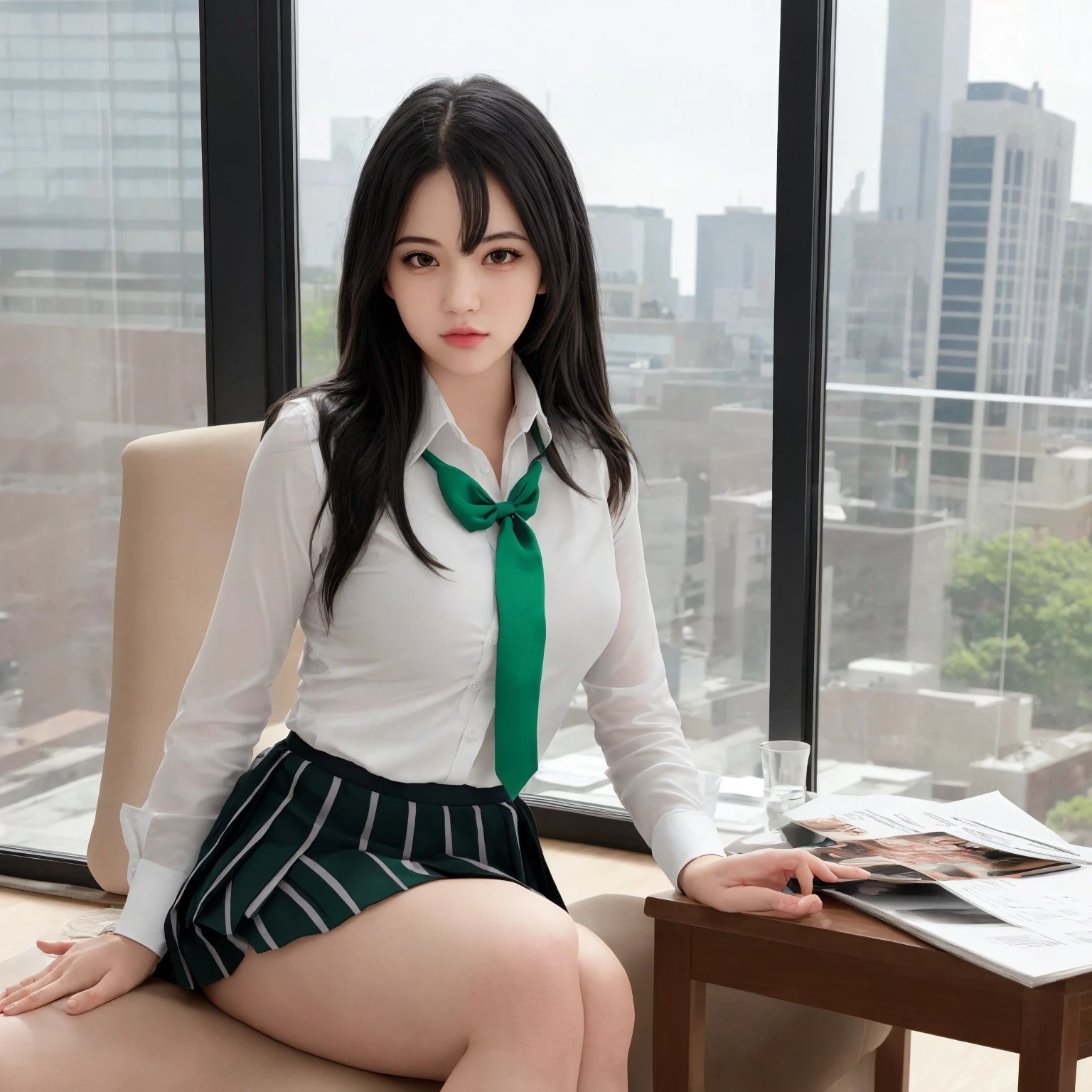 Very detailed CG unity 8K wallpaper，（tmasterpiece），（best qualtiy），（ultra - detailed），（Ultra photo realsisim），（best character detail：1.36），Nikon D750 f / 1.4 55mm，profesional lighting， physically-based renderingt, 1girll, Female soldier，army suit，Green military uniform，Fabric texture military uniform，Dark green tie，Army green skirt，military hat，Black hair，the golden ratio,[:(com rosto detalhado:1.2):0.2]:,PureErosFace_V1, broad shoulder,(Bigchest:1.5),(big assa:1.5)，Wide buttock ，Bare legged，Plump legs，Move the center of gravity back，Squat on the grass，Spread your legs apart，The skirt covers the bottom of the skirt，whitestocking，Small black leather shoes，hands lying on thighs，Soaked with sweat，red flags，At the cafe，Night Street，bright sun，Look at the audience from the front，Bright smile，White teeth，lighting，Contre-Jour，