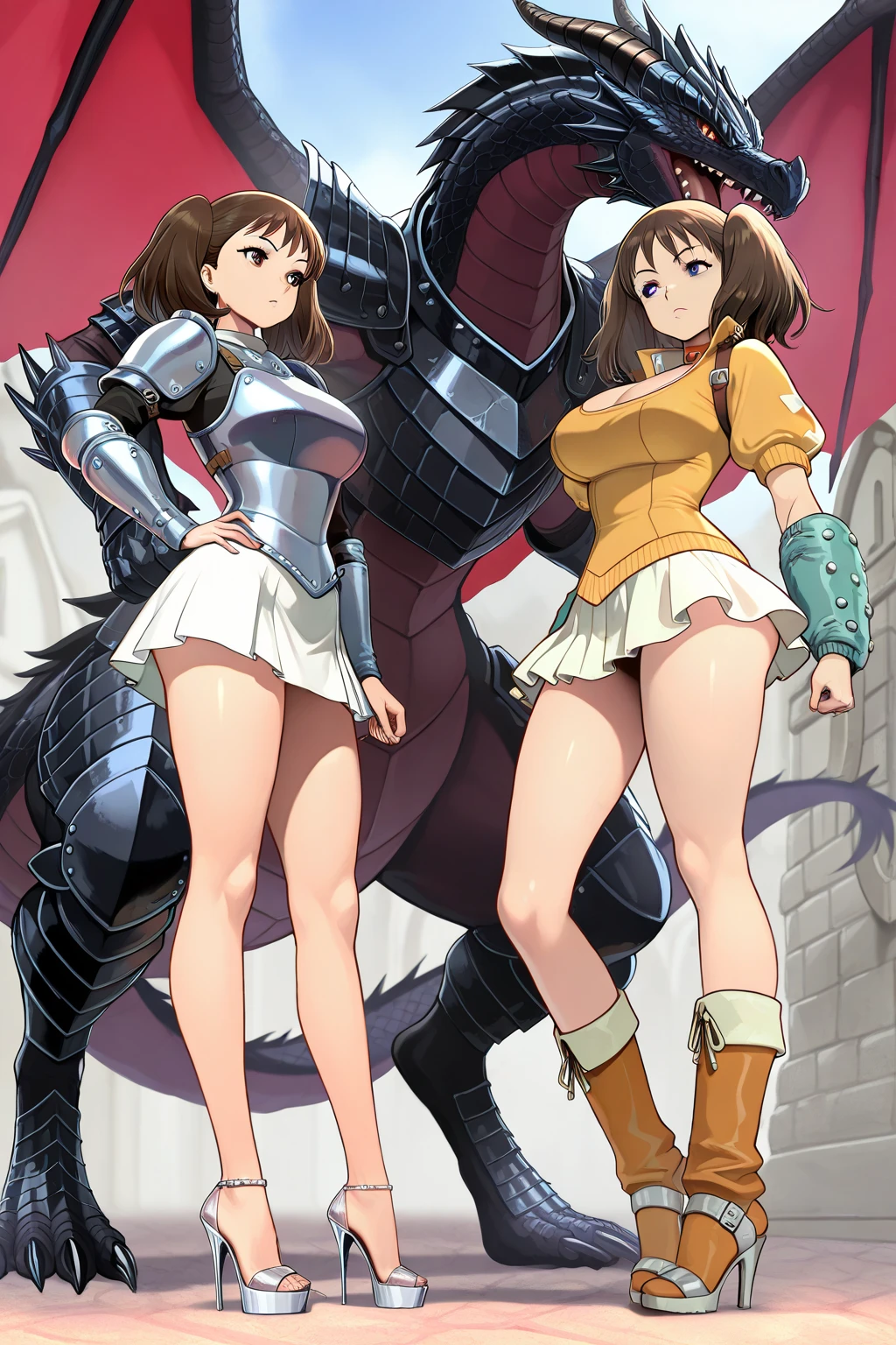 nsfw, best quality, official art, masterpiece, textile shading, HDR, gangbang, A female paladin, (in the forest), Wearing armor, metal armor, night, detailed aspects, Ultra-mini skirt 25cm above the knee, Surrounded by Goblins, Mr..々weapons, dirty,puffy nipple:1.5, large breasts, bikini tan:1.5, arms behind back:1.5, very long hair, brown hair, ponytail, restrained, pussy juice, hentai, rape face, intercourse with a goblin:1.35, vaginal penis:1.4, {{{girl on top:1.5}}}, barrette,