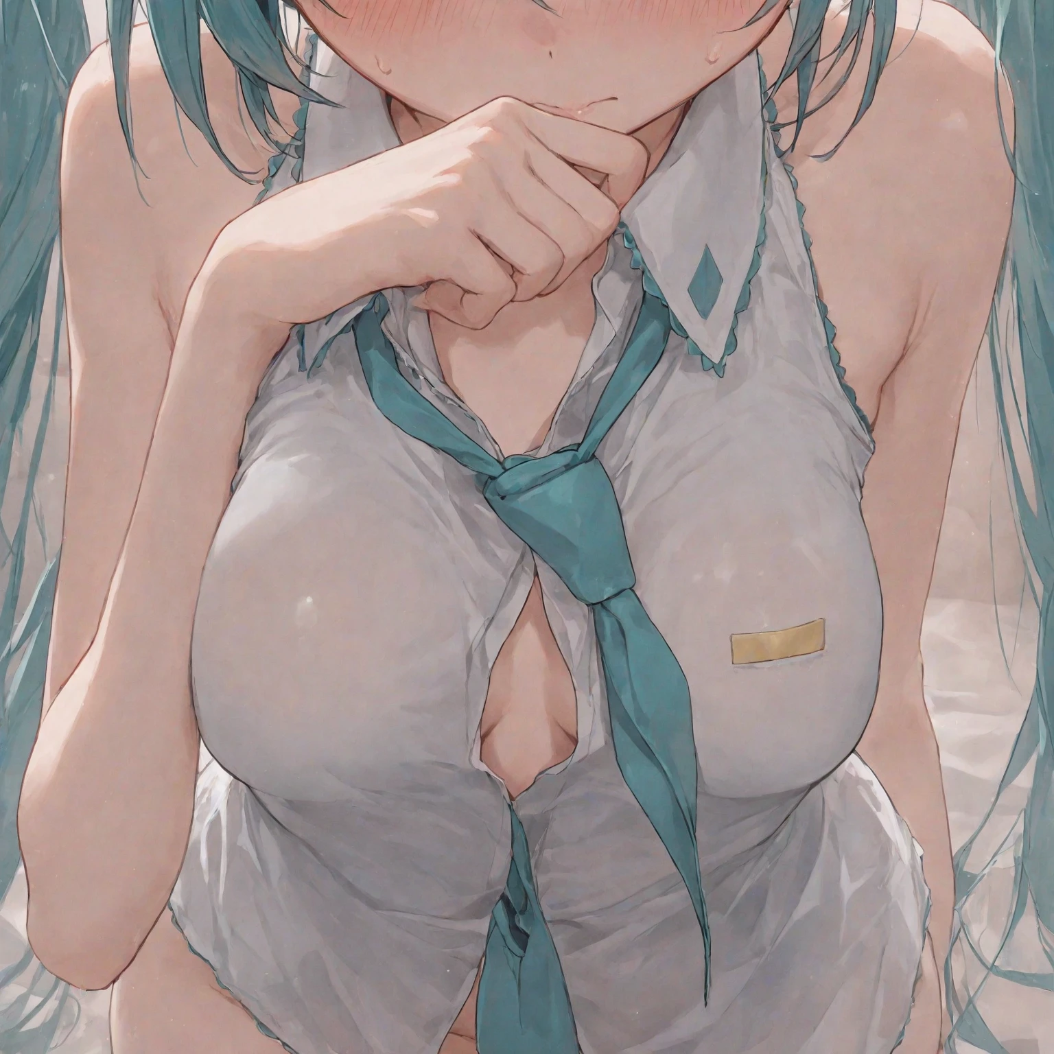(masterpiece, highres, high resolution:1.2), anime 20 yo girl, portrait, shoulders up, illustration. drawn, blue hair woman, green eyes, blushing, solo, sad, sad face, freckles, big lips, huge breasts, perfect body, wearing a turtleneck sweater, anime girl, visible , visible nipples, shirt lift, blowjob
