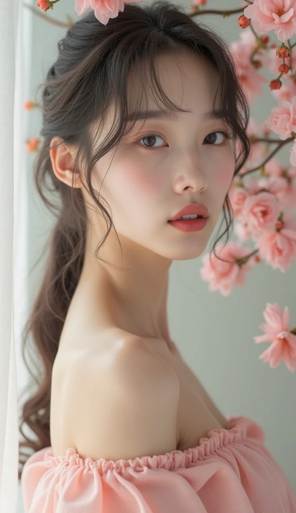 beautiful,Around forty years old,Upper Body,OL,Korean makeup