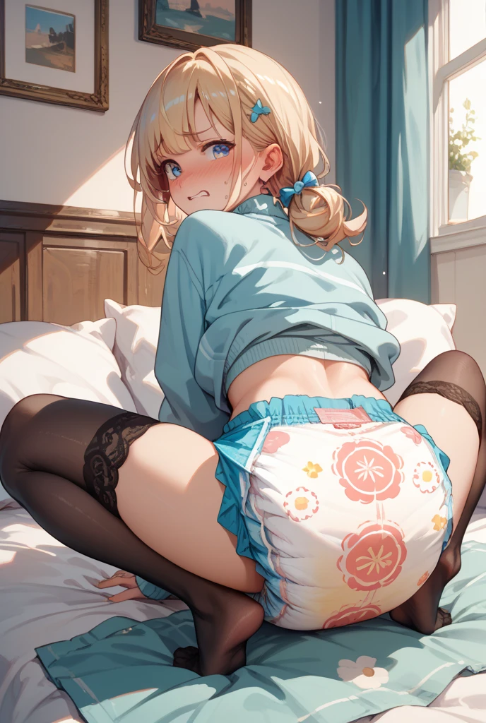 ((pale colour)), Highest quality, High resolution, masterpiece、小さな幼いcute美少女、Young face、(naked)、cute、(Embarrassed blushing orgasm:1.2)、Big Ass、Anal hair、Unshaven hairy pubes、Gaping anus、Blonde braids、yukata