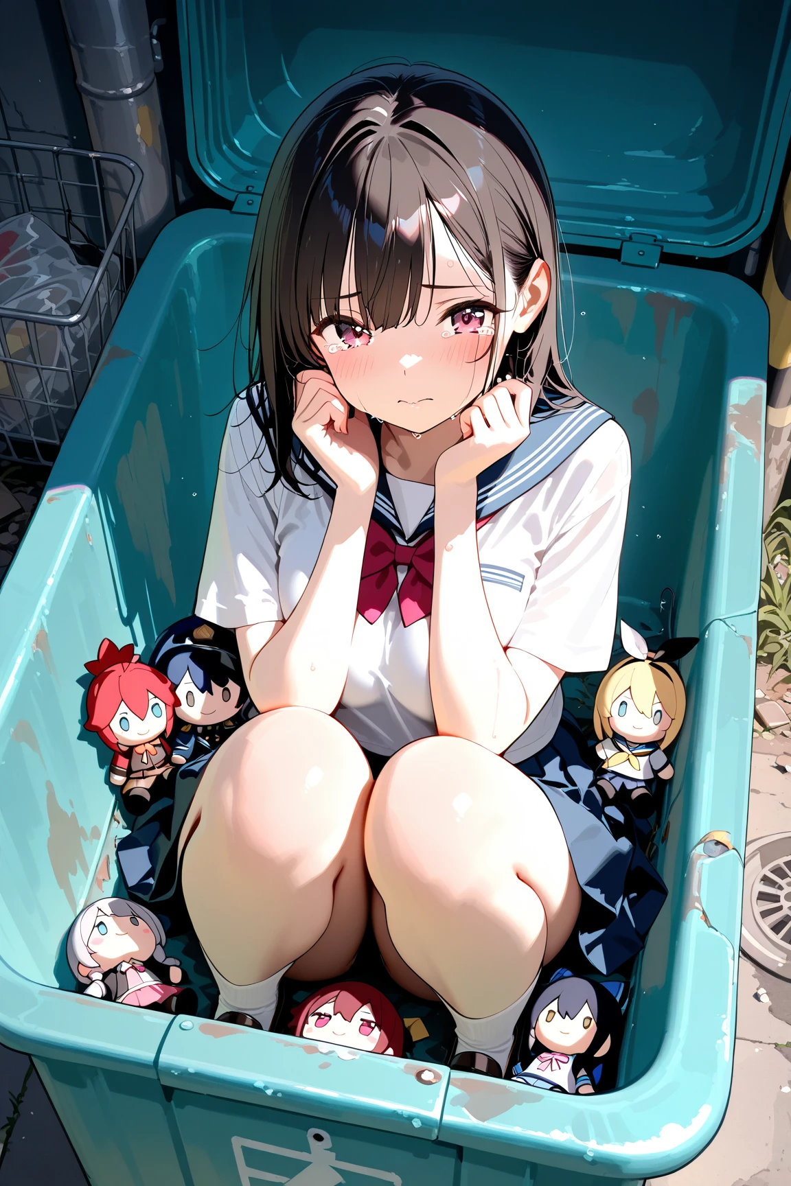 学校のJobで、Spitting food out of the mouth、Job、Girl、Girl、Short、Younger、Baby Face、flat chest、Dynamic Angle、masterpiece、best quality、ultra-detail、Both eyes open、Sweat、Light clothing、School lunch menu、meal、classmate、Wide-eyed、Open your mouth、Vomiting、Vomit、mini skirt、Pussy、Vomit、canteen、Sitting in a chair、Many children are sitting