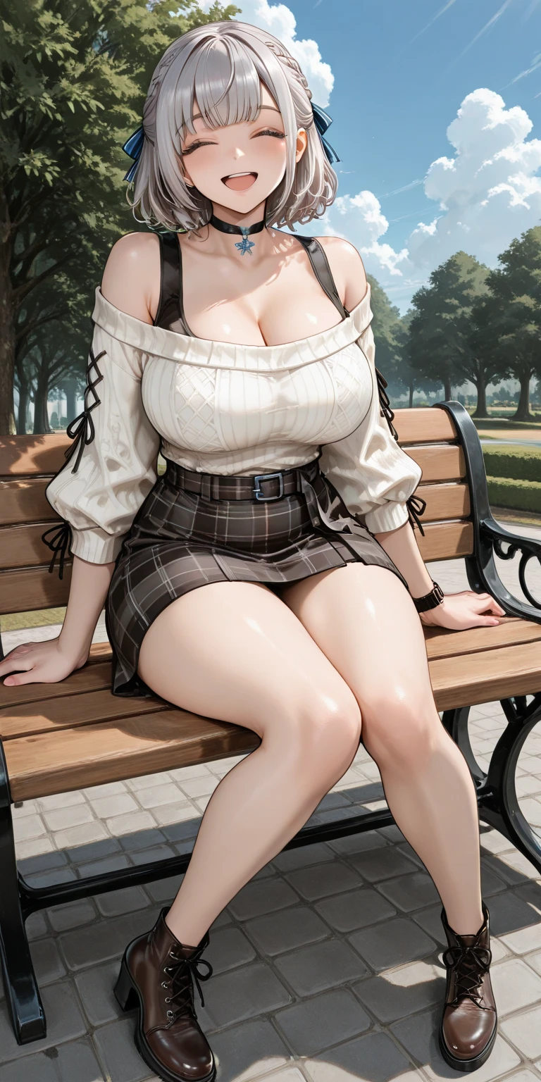 ((anime:)),,((best quality)), ((highly detailed)),(((sketch:))) extremely detailed face, beautiful face,((1girl:1.5)),((solo:1.5)),(shiny skin),full body,(looking at viewer), riza, brown hair, single glove, ((thighhighs,white thighhighs:1.15)) red shorts, jewelry, belt, hat, white headwear, necklace, yellow jacket, hair ornament, short hair, brown glove, shirt((huge breasts:1.12)),,((hanging breasts:1.25)),nsfw, (((bottomless:1.45))),((cleavage:1.15)),(curvy:1.05),(wide hip:1.05),((thick thighs:1.21)),((pussy:1.35)),((outdoors:1.25)),,,((park,bench:1.5)),((sitting:)),((sit on bench:1.35)),((nose blush:1.45)),(happy:1.15)bad mood,(open mouth),half closed eyes,BREAK ((brown boots)),((thigh boots:1.35)),(arm behind back),((spread legs:)),((cum in pussy))