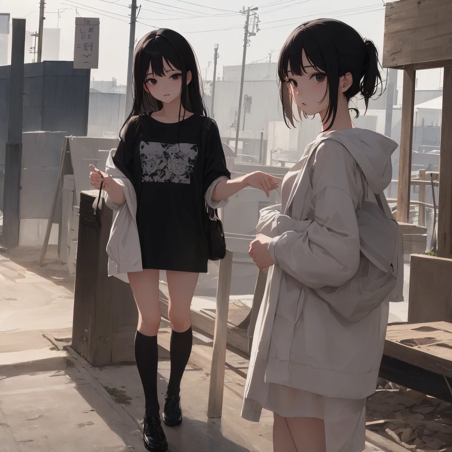whole body, medium hair, medium tits, tearful mole, earring, collared shirt dress,