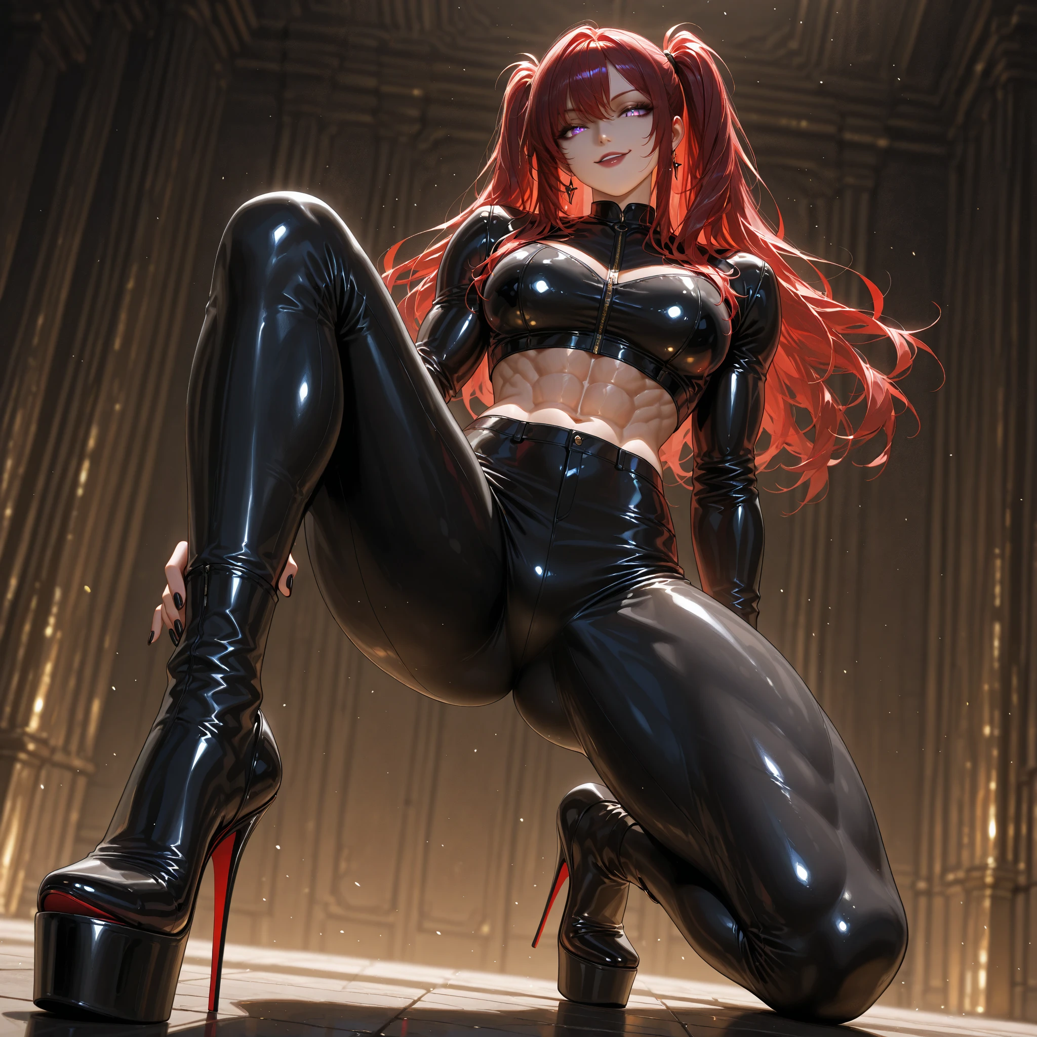 Ultrasexy, full body, ultrarealistic, ((Erza Scarlet)) wearing 2B outfit, climbing a ladder, view form below,