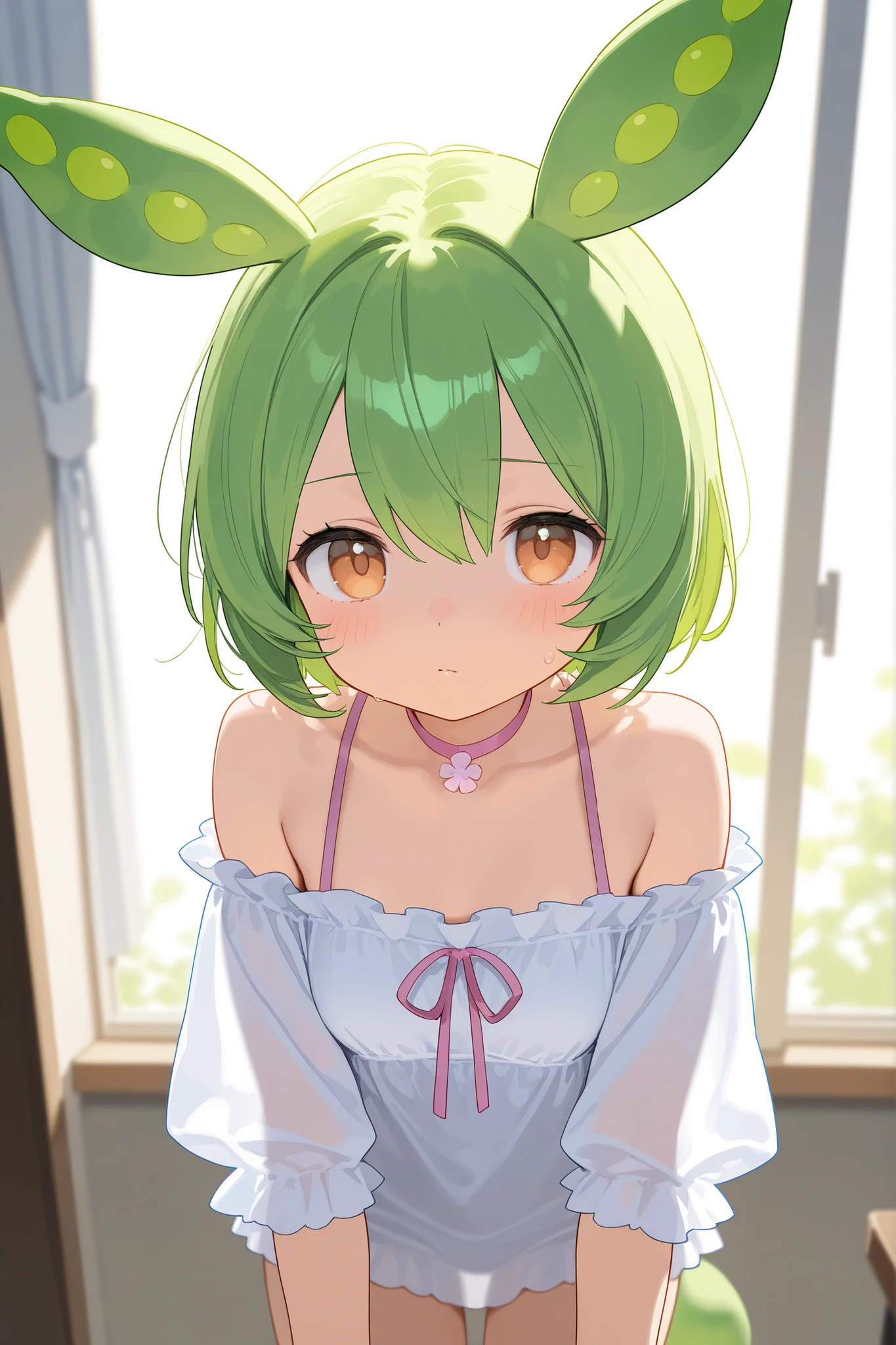 ogerpon, hair accessories, hair covering one eye, hair ribbon, short hair, x hair accessories, rest apron, 绿色 ribbon, 绿色 skirt, green sleeves, split collar, Detached sleeves, flower, frilly apron, frilled skirt, decorate, 头flower环, long sleeves, maid, miniskirt, neck ribbon, purple ribbon, ribbon, ribbon trim, ribbon-trimmed sleeves, roswaal mansion maid uniform, short hair, skirt, Raise your legs high, waist apron, white apron, white Raise your legs high, white stocking,
rest outdoors, City,
rest looking at viewer,
rest (masterpiece:1.2), best quality, high resolution, unified 8k wallpaper, (illustration:0.8), (Beautiful and delicate eyes:1.6), extremely detailed face, perfect lighting, extremely detailed CG, (perfect hands, perfect anatomy),