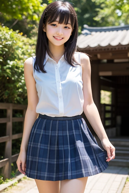 Best Quality、masutepiece、超A high resolution、(Photorealistic:1.4)、adult lady、modeled、long legged、(Thin eyebrows:0.2)、(thin lipss:0.8)、(small nose:0.8)、Appearance without makeup、short-hair、(japanese hight school uniform:1.2)、short sleeves school uniform、Pleated skirt of middle length、hide the chest with your hands、Big laugh、(the perfect body:1.2)、(wetting hair:1.4)、(Wet clothes:1.35)、(Clothes with showing through:1.35)、Underwear is worn under the shirt、a park、View after rain、By Michelangelo、ulzzang -6500-v1.1
