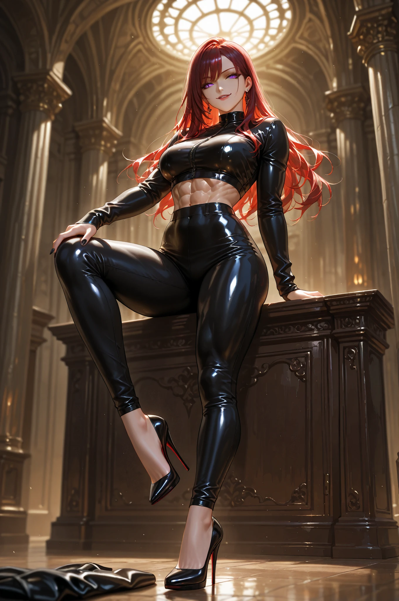 Cybernetics ears equipment,milf,red hair , ponytail hair,sexy black dress,cyber emission eyes,look like normal women, sexy stand pose, correct ??????? , Bedroom 