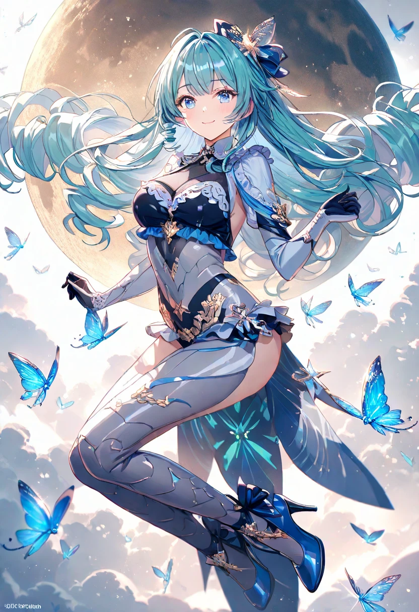 2girl, standing_split, full body, standing_on_one_leg, masterpiece, best quality, very aesthetic, absurdres, ,in a botanical garden,luminous butterflies, fluttering butterflies,
