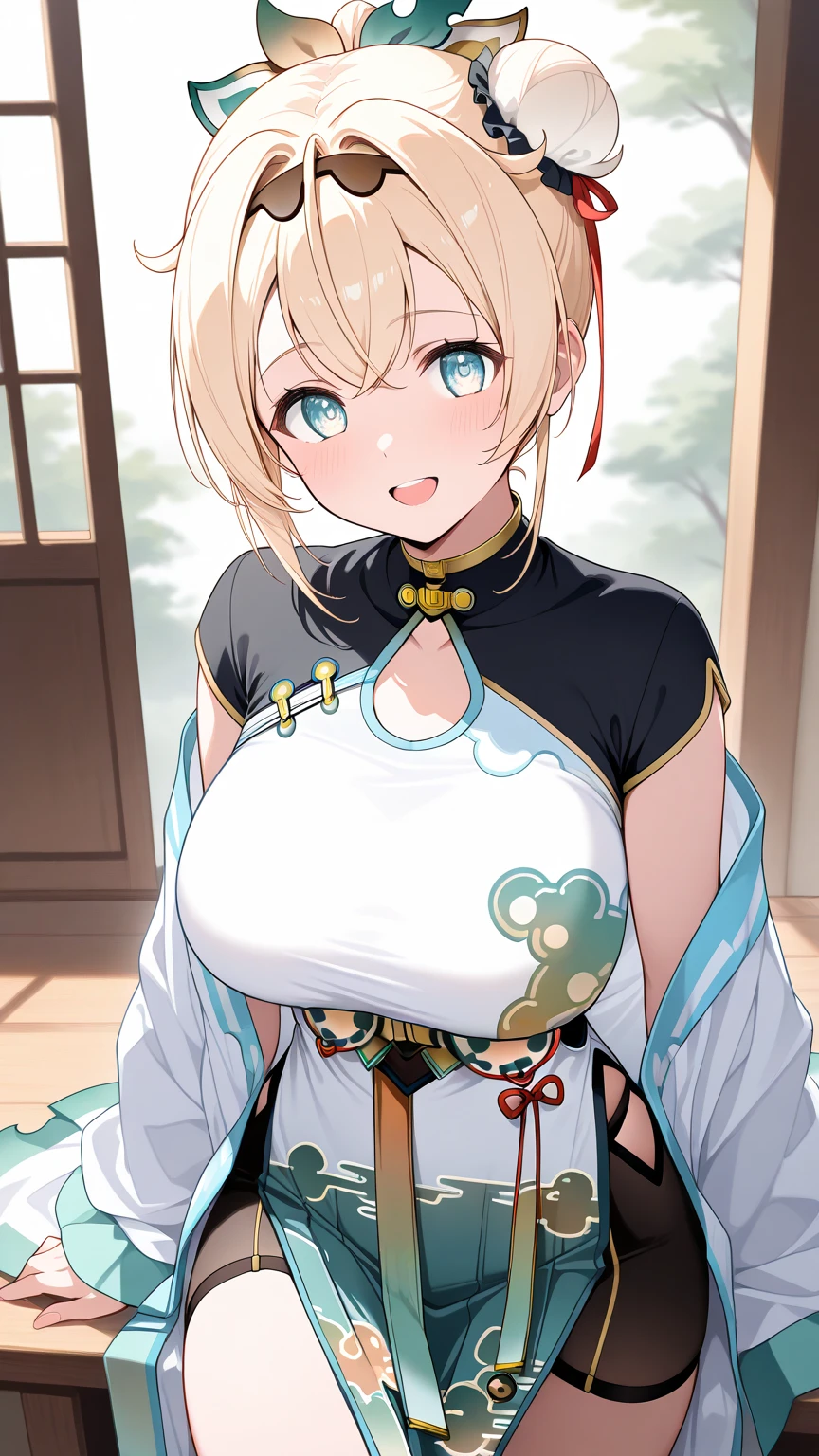 Cute Girls Landmine makeup Mass production type White background fullbody Blonde hair, Chinese clothes