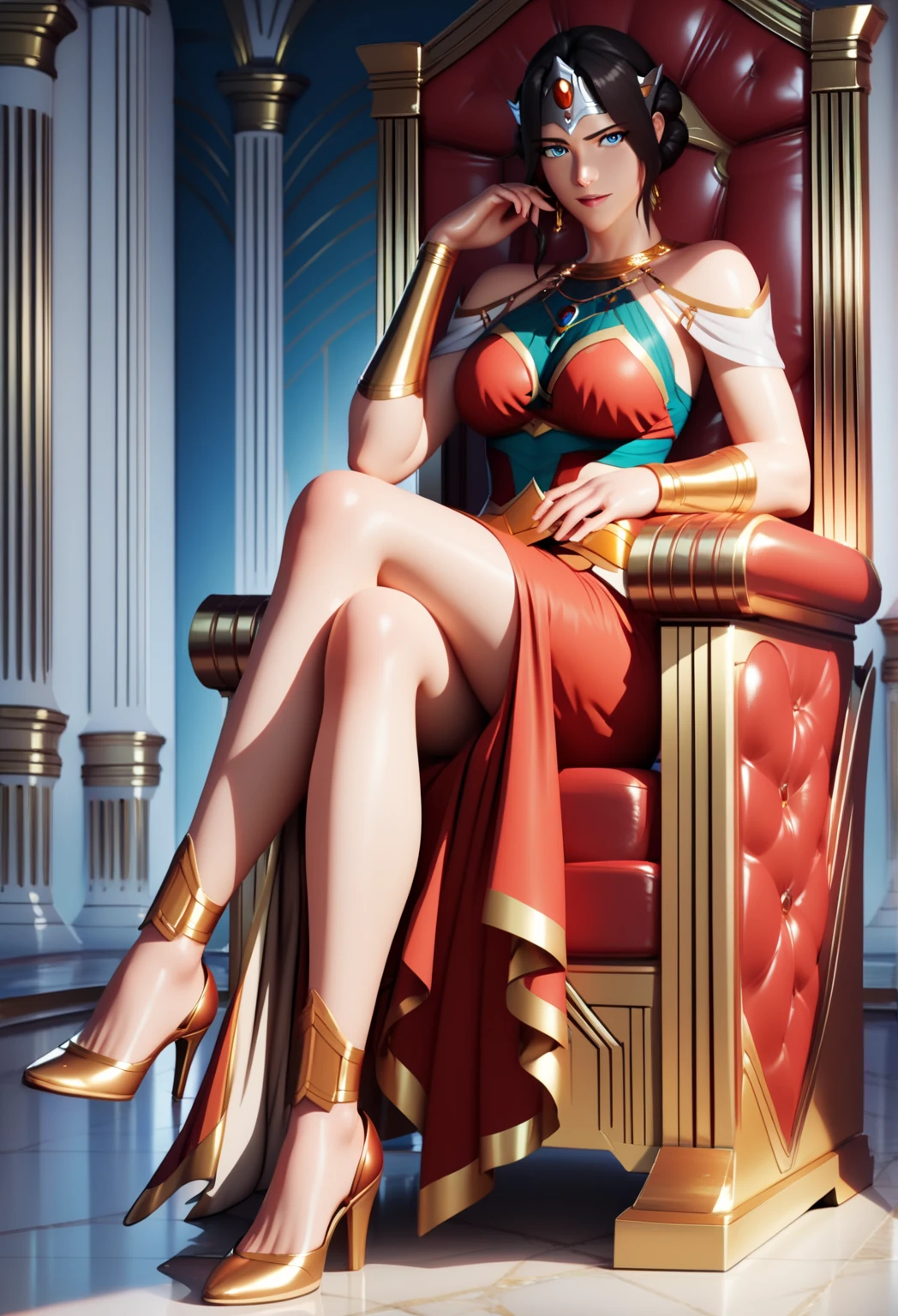 20-year-old girl sitting in a chair, ((Large Breasts、Breast sagging、Low-cut,Cleavage ,Wide hips,)))((Long legs)),Hourglass figure))High quality, vintage poster style,Sexy, Mouth O, surprise, skirt, floating long dress, rich and colorful , masterpiece, illustration,