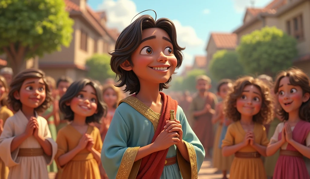 A 3D movie poster in Disney-Pixar style of Jesus as a  kid he and his friends were playing 