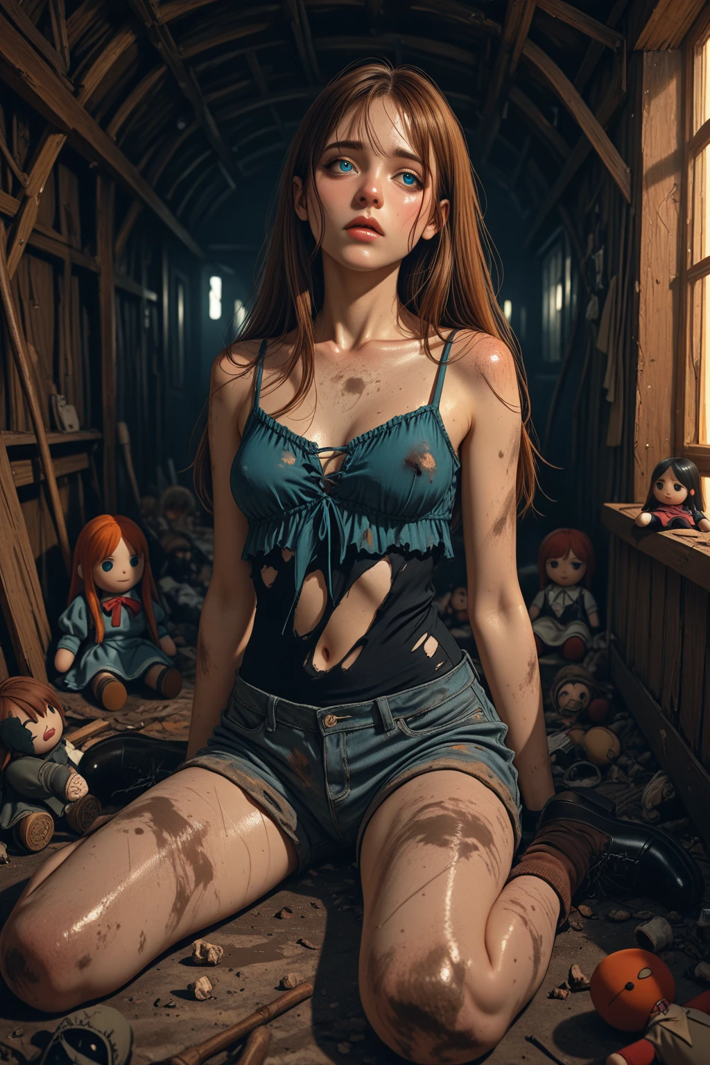Create a cool and attractive girl in her early twenties with a flawless complexion and long, wavy auburn hair. She has deep blue eyes, stands at 5'7", and has a fit physique. She wears a mint green cropped top with a high-waisted black skirt, a red blazer, black ankle boots, and simple accessories. She exudes confidence and has a magnetic presence.
