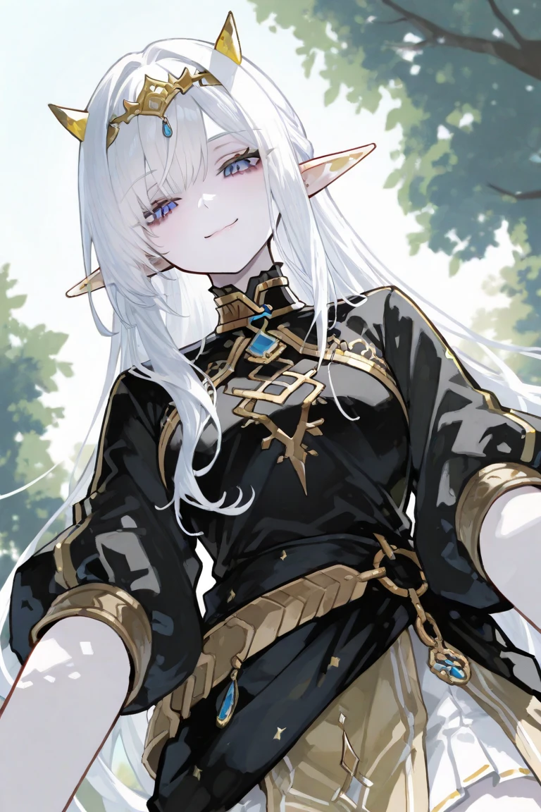 1girl in、A smile、The shirt、Blouse、skirt by the、（small tits）Chilarism、movement、Hats、cloaks、magic wands、Sorcerer、white  hair、