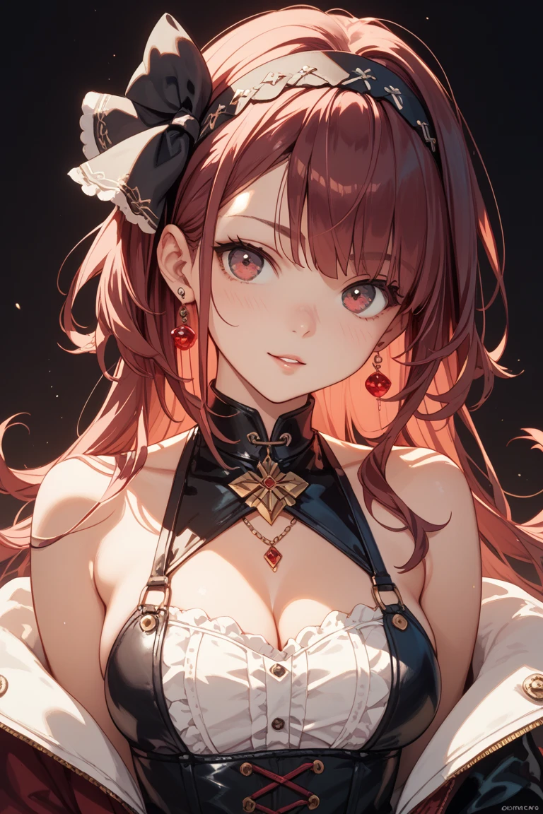 1 girl, Redhead, Updo, Facial hair streaks, Red eyes, Impact, RAW Photos, 8k, masterpiece,Wet