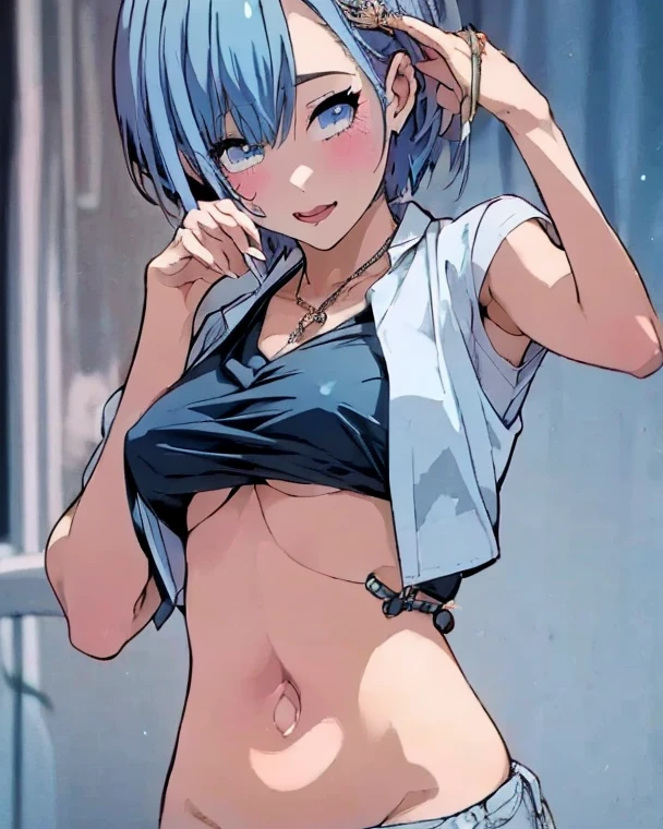 nsfw, naked girl, blue hair, blue eyes, 8k, nipples