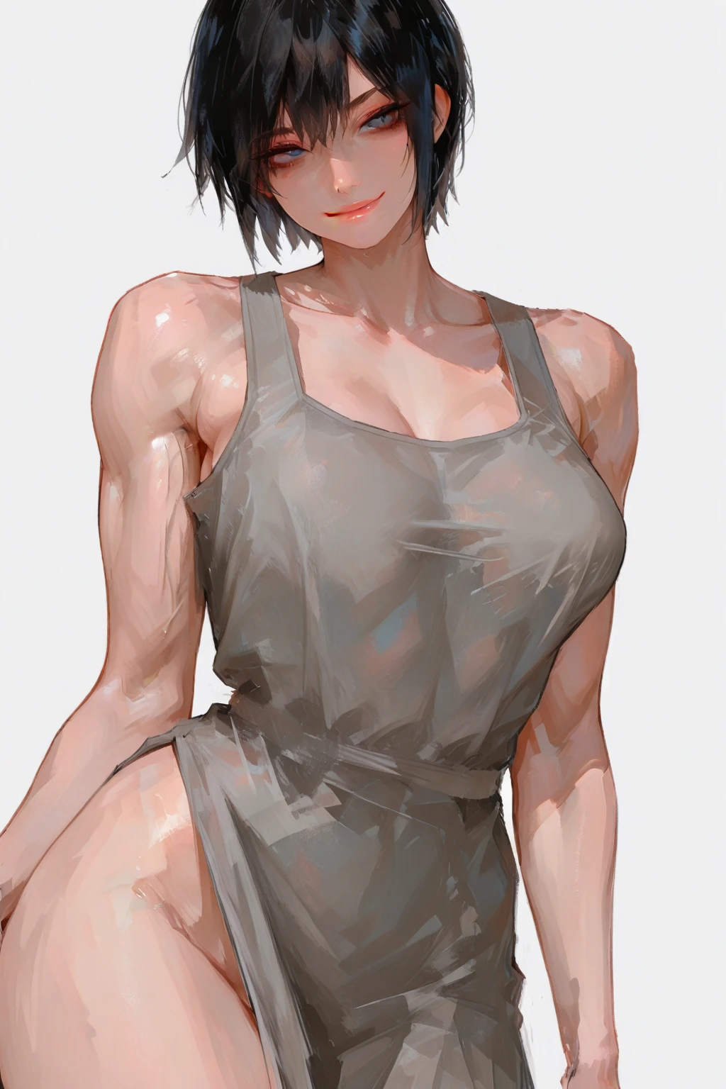 1 girl solo, Sarada, nude, tanned skin, tanlines.
