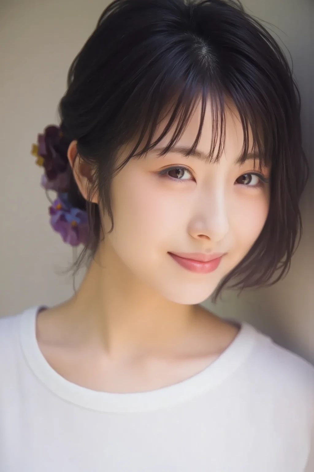 1 girl, (Wearing colorful stage costumes:1.2), Very beautiful Japanese idol portraits, Face close-up, (RAW Photos, highest quality), (Realistic, Realistic:1.4), (masterpiece), Very delicate and beautiful, Very detailed, 2k wallpaper, wonderful, finely, Very detailed CG Unity 8K wallpaper, Very detailed, High resolution, Soft Light, Beautiful detailed girl, Very detailed目と顔, Beautiful and sophisticated nose, Finely beautiful eyes, Cinema Lighting, (Simple light color background:1.3), (short hair), (Bob), Complete Anatomy, Slender body, Small breasts, smile,((ビーチバレー:1.3))