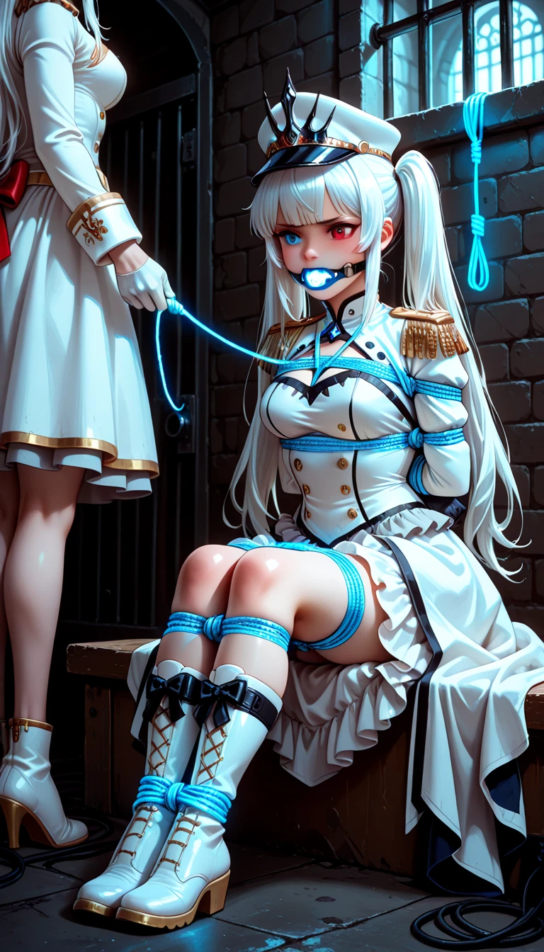 (masterpiece:1.2、highest quality、Tmasterpiece)、(1 female)、alone、classroom、Day、(On all fours:1.2)、whole body、beauty、blonde、ponytail、blue eyes、(Sailor suit:1.4)、(Dark Skin:1.4)、break、Big Breasts、Long sleeve、corset、Earrings、lipstick、pantyhose、mini skirt、I'm sweating a lot、blush、Covered breasts、Bangs braids、(Ball gag:1.4)、(Chain Leash:1.45)