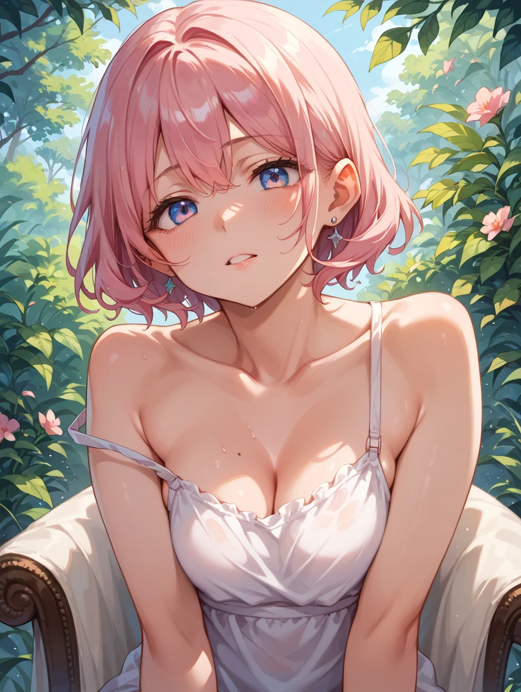 ((Highest quality, 16K, masterpiece: 1.3)), (beauty, big: 1.2, Slim Abs: 1.2), (Ultra detailed face, Highly detailed lips, Fine grain, double eyelid), (White see-through bikini), 1 female, Short bob woman, One mole on the right breast
