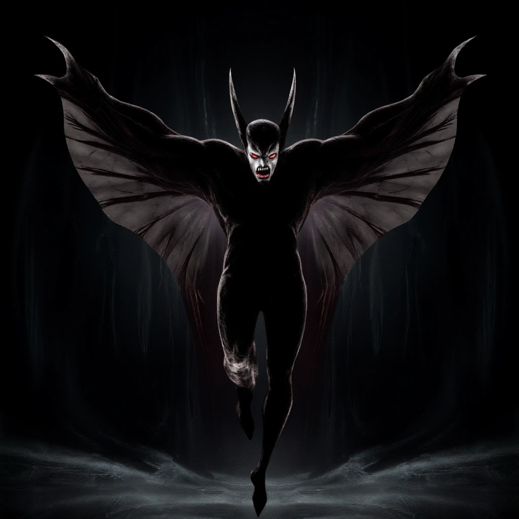 vampire style,nightmare-vampire-batman-bat-wing-red-black-vampires feed-monster-horror-in the darkness Glowing Red Eyes Stock 