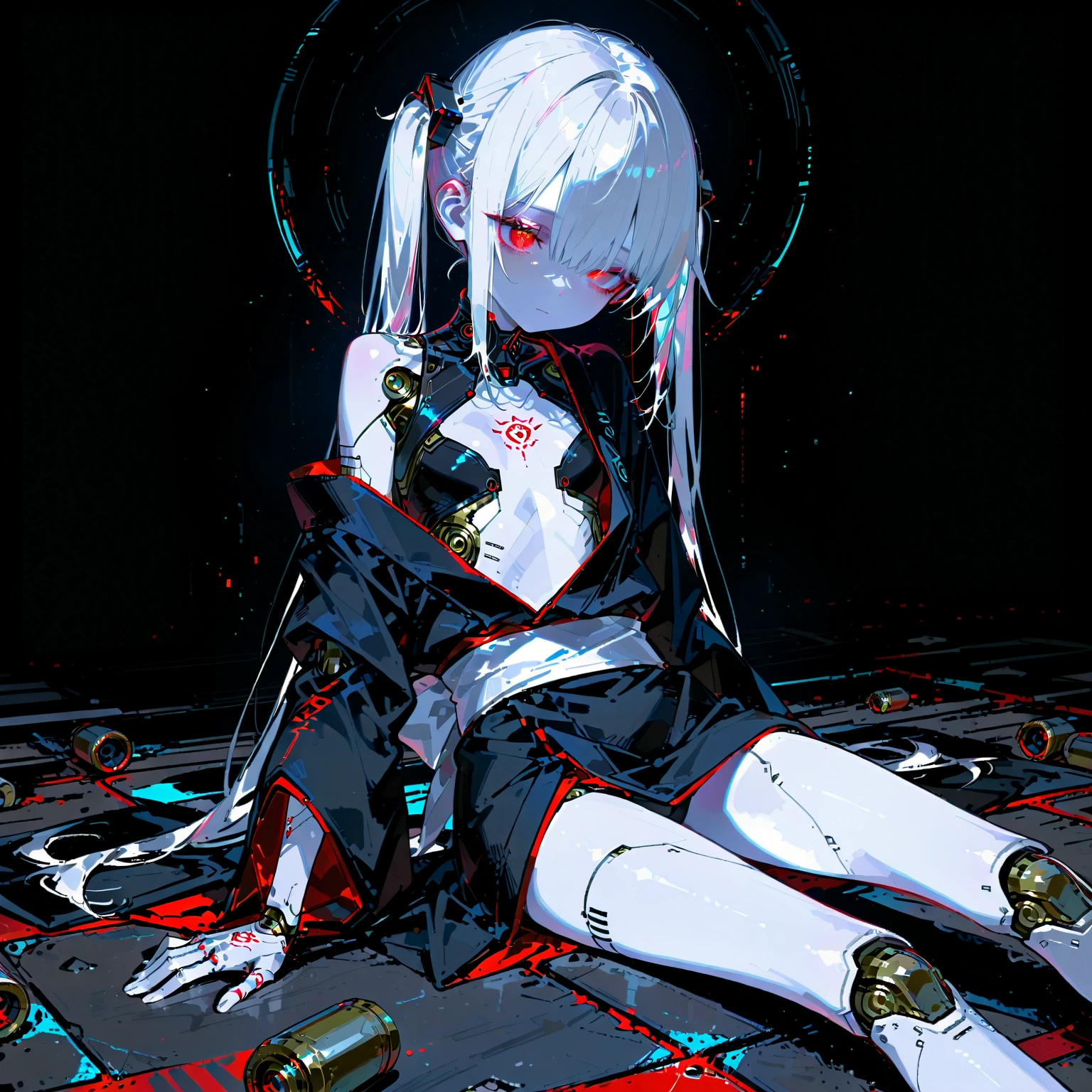 (flat color:1.3),(colorful:1.3),(masterpiece:1.2), best quality, masterpiece, original, extremely detailed wallpaper, mature, looking at viewer,1girl,solo, illustration, abstract background, silver hair, long eyelashes, colored eyelashes, (sharp eyes:1), multicolored background, light rays, hair ornament, kareido \(kaleidoscope\), full body, sitting, (glowing), stars, planets, <lora:LunarPunkAI:1> <lora:add_detail:0.7>