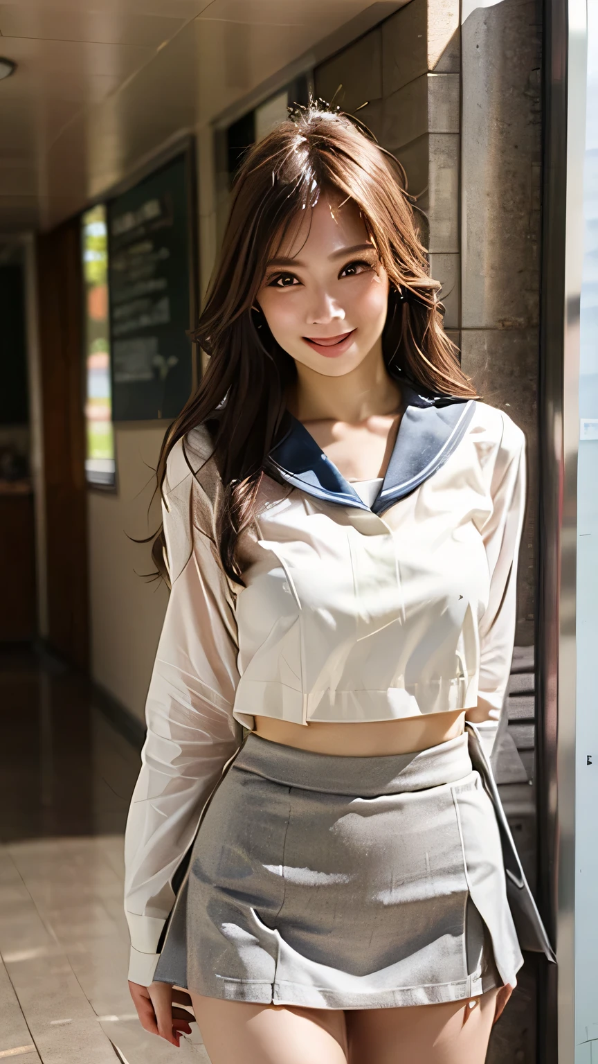 Exquisite, masterpiece, beautiful details, colorful, delicate details, delicate lips, intricate details, large breasts, 1 female, (a beautiful 20-year-old cute Korean woman: 1.1), (kpop idol, Korean mixed), (50mm Sigma f/1.4 ZEISS lens, F1.4, 1/800s, ISO 100, photograpy:1.1), (brunetize: 1.2), (photorealistic:1.4 ), (SPY:1.2), (Open Jacket,Shirt, Skirt,Tie,Black Pantyhose,Christian Louboutin\(Brand\),:1.3), Earrings, Necklace, Armbands, (Tavern, Bar:1.2), (Beautiful Legs, High Girl, Skinny, slim_legs, thigh_gap, Model:1.2), Lens flare, viewed from the front, (Happy smile: 1.1), dynamic pose, (makeup: 1.2), sitting on a bar stool,