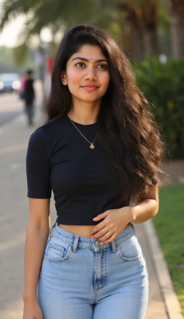 lovely cute young attractive indian teenage girl, big city girl, 18 years old, cute, an Instagram model, long black_hair, colorful hair, hot, dacing, wear black top, jeans,Indian
