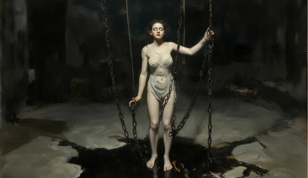 1 girl, realisitic, Raw photo, japanaese girl, (fullnude:1.9), (Beautiful and cute face), 18year old, bobhair, Black hair、(Crucifixion at sea:1.6), (Arms and legs are tied to the cross with barbed wire:1.5)、not any dressed、(Submerge a girl's body in the sea)
